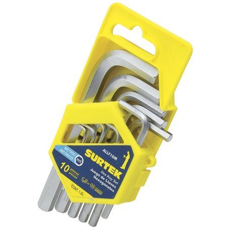Surtek Hex Key Allen Wrench Set, 10 LShaped Metric Pieces On Rack ALLF10M